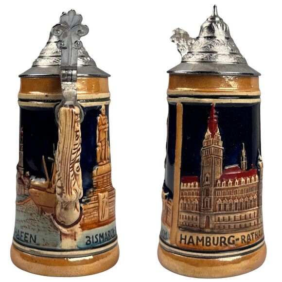 Miniature German Beer Stein JM Hafen Hamburg Rathaus Bismarck Denkm Collectibles - Picture 3 of 8